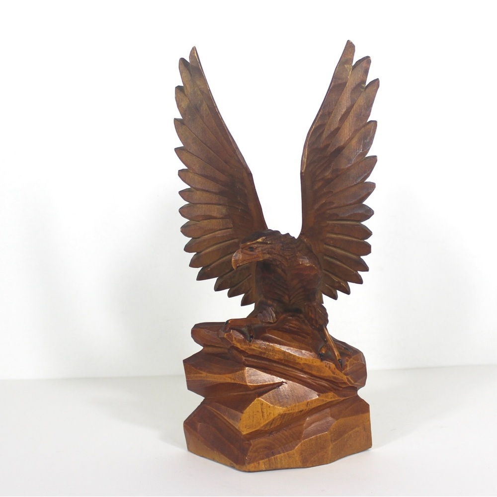 Vintage Carved Wood Eagle Bird Figurine, Man Cave Decor, Hawk Carving, Eagle Sma